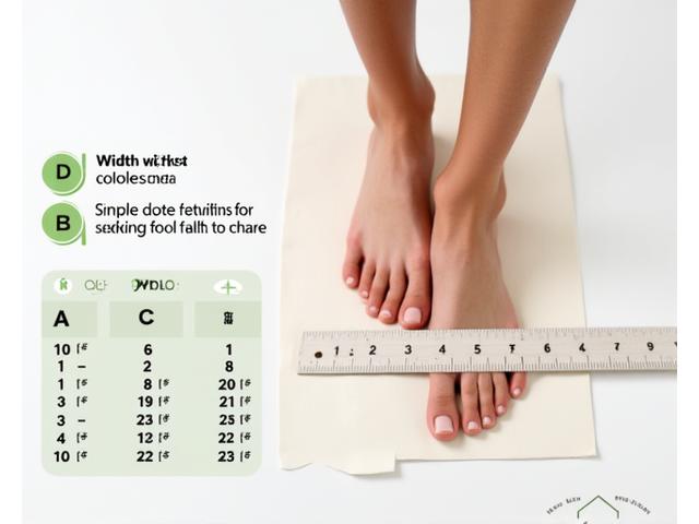 A detailed graphic showing steps to measure foot width with a ruler and a sizing chart, illustrating how to choose the correct shoe width for adaptive footwear.