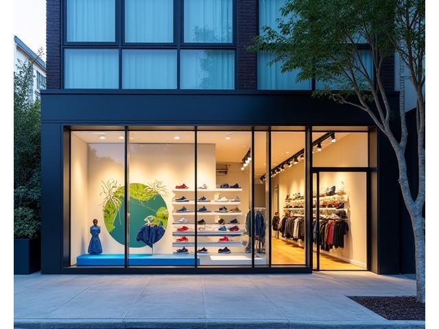 Exterior of Stag Step San Francisco store, modern design with large windows showcasing sneakers