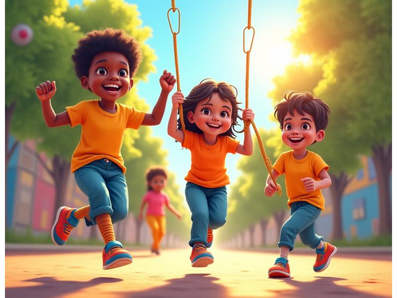 Joyful diverse group of kids playing actively outdoors in colorful Stag Step sneakers and activewear