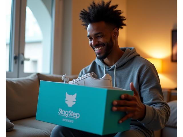 Member receiving a package with Stag Step branding, symbolizing benefits