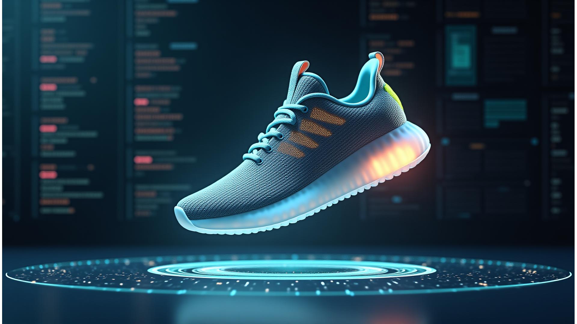 3D rendered custom sneaker design tool with vibrant colors and material options