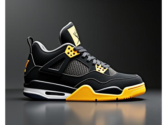 Jordan 4 Retro 'Thunder' sneakers with dynamic lighting, focused on mid-section