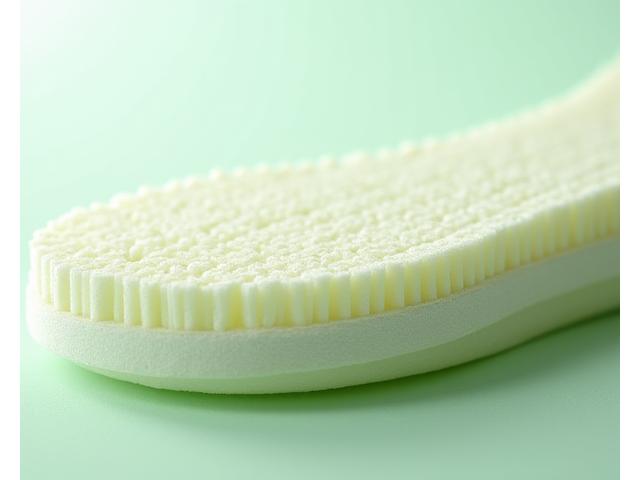 Macro shot of a bio-based foam sole, showing its intricate, lightweight texture.