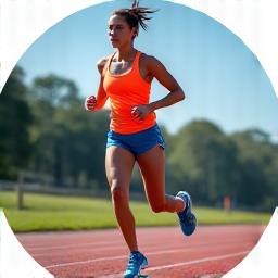 Female runner mid-stride on a track